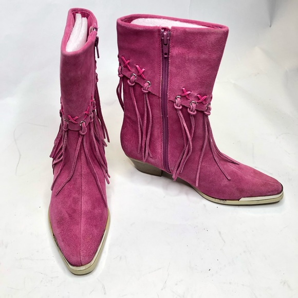 Oak Tree Farms | Hot Pink Suede Fringe Boots - Picture 3 of 7